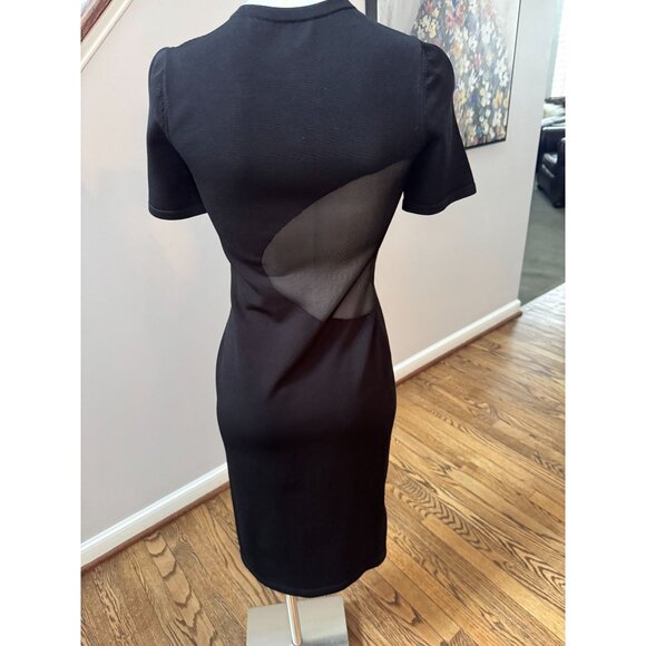 CUSHNIE ET OCHS Sheer Mesh Panel Inset Knit Midi Dress Black Size Small - Picture 2 of 6